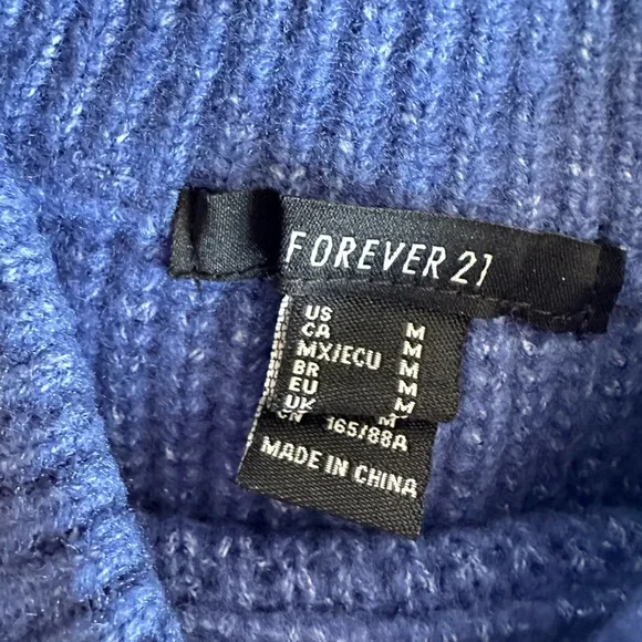 Cozy Ribbed Royal Blue Cropped Sweater - FOREVER 21 Women’s Size M - Picture 5 of 5